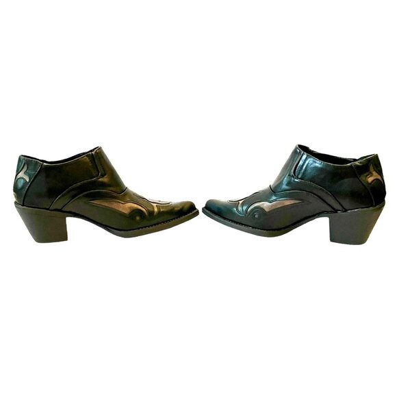 ROPER Sarah Leather Tooled-Inlay Embroidered Black/ Brown Ankle Boots Women-6.5 - Picture 13 of 16